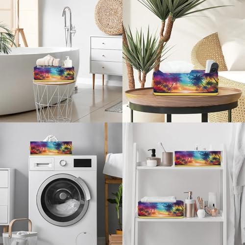 Ocean Palm Tree Toilet Paper Storage Basket with Handle