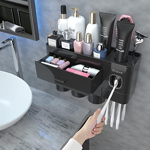 iHave Wall Mounted Toothbrush Holder with Dispenser and Drawer