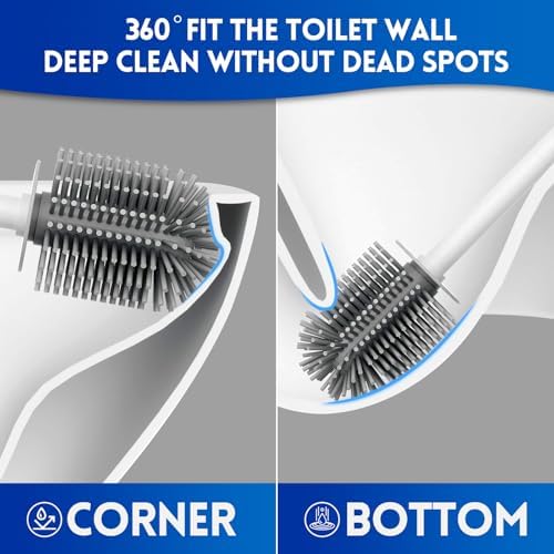 Y-in Hand Toilet Brush and Holder Set - Durable Drip-Proof Compact