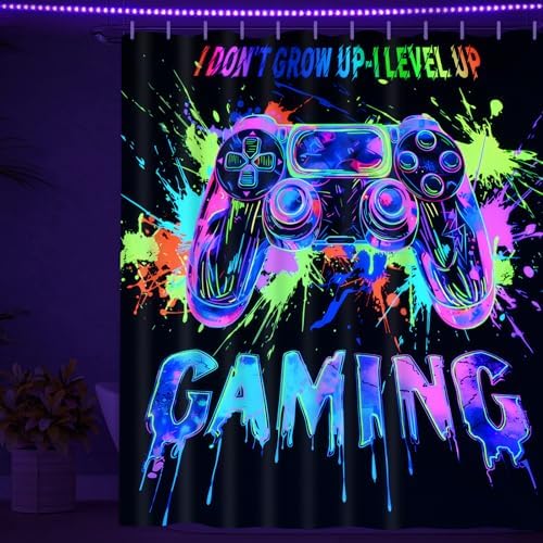 Likiyol 4 Pcs UV Reactive Blacklight Shower Curtain Set with Rugs