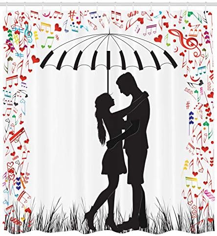 Ambesonne Umbrella Girl Shower Curtain Set Charcoal Grey with Musical Heart Design