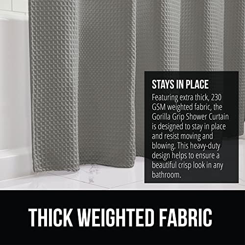 Gorilla Grip Bath Mat Set and Waffle Shower Curtain Bundle in Gray