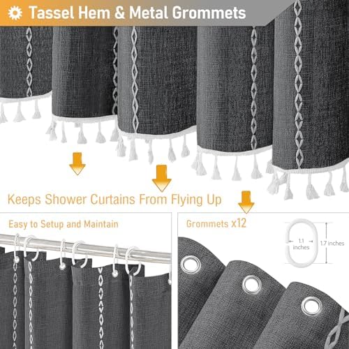BTTN 78 Inch Long Shower Curtain Set with Hooks