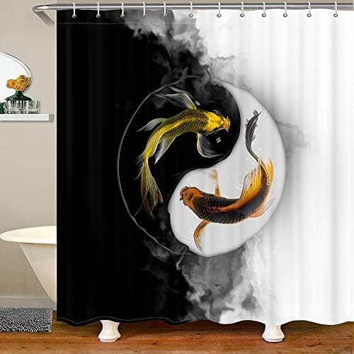 Yin Yang Tai Chi Koi Pattern Shower Curtain Set 72x72