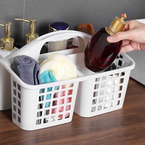 Plastic Shower Basket with Compartments and Handle - White