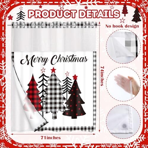 FuWeave No Hook Christmas Shower Curtain with Snap-in Liner
