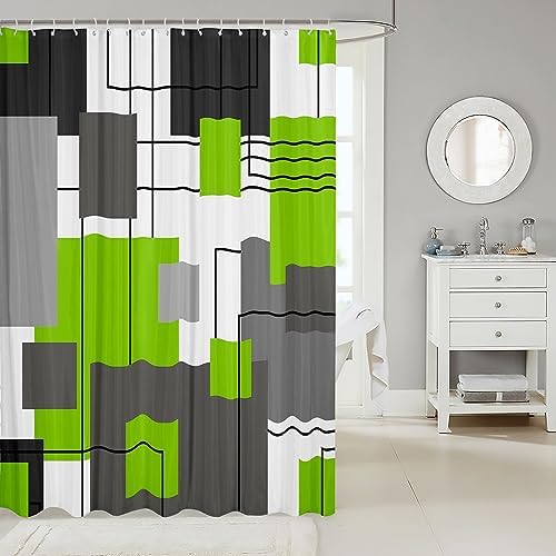 Lime Green Gray Geometric Shower Curtain Set 1