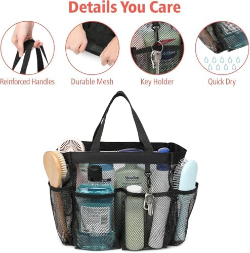 Mesh Shower Caddy with 8 Pockets for Dorm and Travel