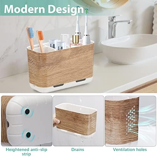 Boperzi Wood Grain Toothbrush Holder with Adjustable Dividers