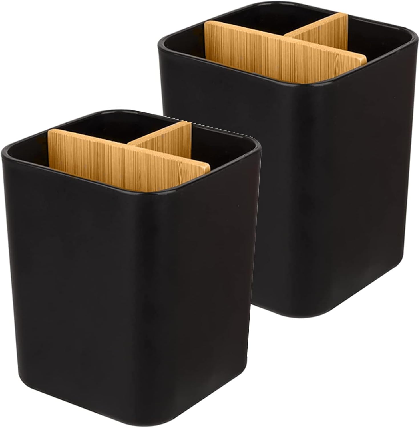 Heagoale Bamboo Toothbrush Holder with 3 Slots 2 Pack Black