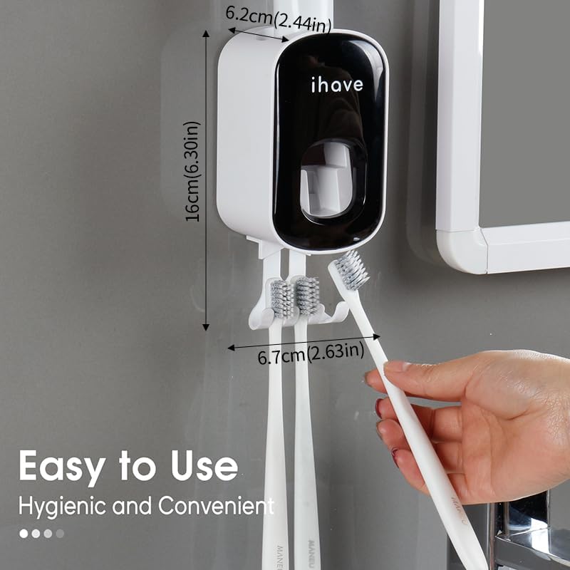iHave Toothbrush Holder with Dispenser - Easy Mount Sturdy and Stylish