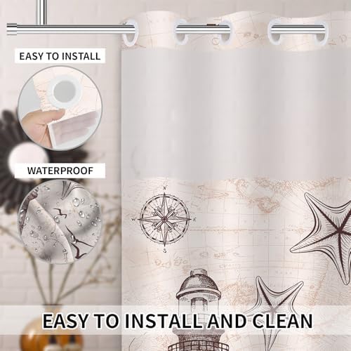 Uhexoyo Ocean Themed Nautical Lighthouse Shower Curtain 71x74in Hookless Double Lining