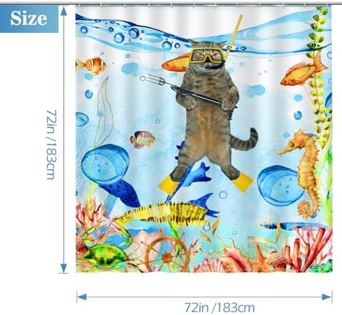 Funny Cat Shower Curtain Set with 12 Hooks 72x72