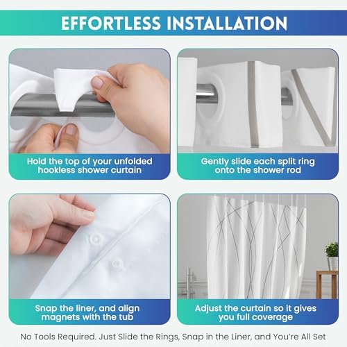 Alta Living No Hook Shower Curtain Set - White 71x74 Inches