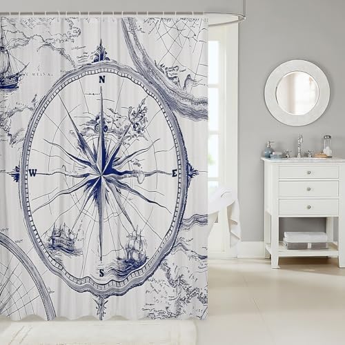 Feelyou Compass Print Shower Curtain Set 72x84
