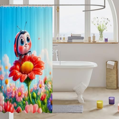 Erosebridal Cute Ladybug Shower Curtain 72x72