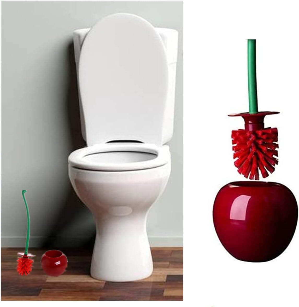 Cherry Toilet Brush with Holder - Durable Bristles Sturdy Handle