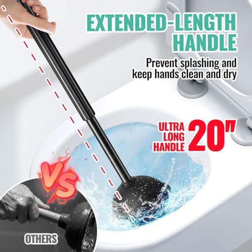 3 in 1 Toilet Brush Plunger Set with Holder and Crevice Cleaner - Black