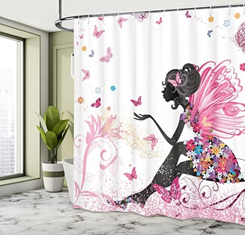 Ambesonne Fantasy Shower Curtain Set with Hooks 69x75 Inches Pale Pink