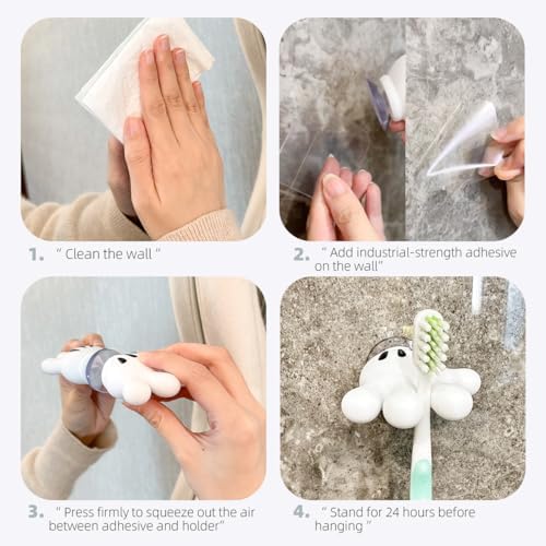 Cute Hanging Toothbrush Holder with Suction Hooks and Sticky Pads