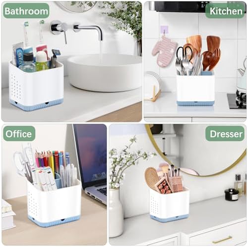 PARKMANI 4 Slots Toothbrush Holder for Bathroom Organizer Non-Slip Drainage Blue