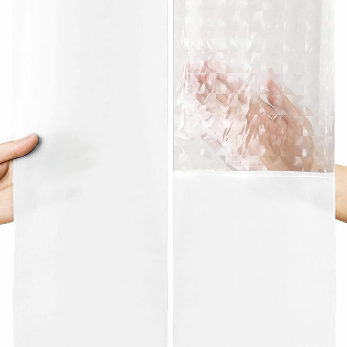 Timecity White Shower Curtain Set with 12 Hooks and Clear Window Liner 1