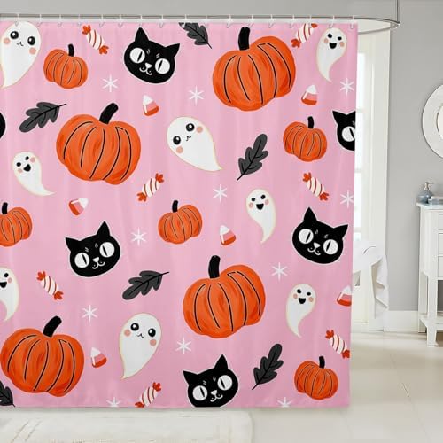 Feelyou Halloween Bath Curtain Set 72x72 Pumpkin