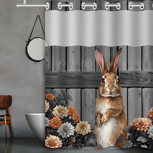 Uhexoyo Fall Rustic Farmhouse Shower Curtain Set with See Through Mesh Top Window