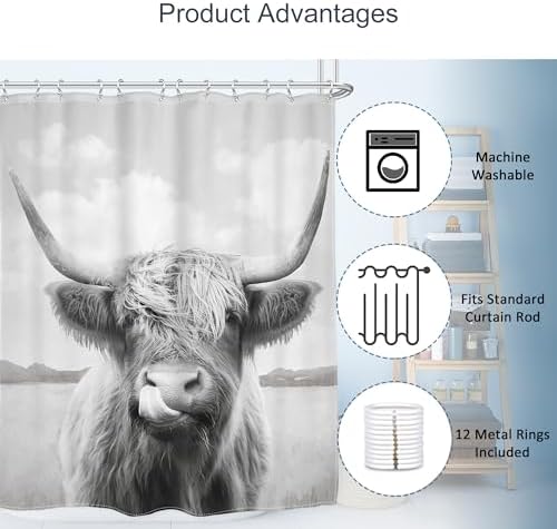 AMBZEK Farmhouse Highland Cow Shower Curtain Set 1