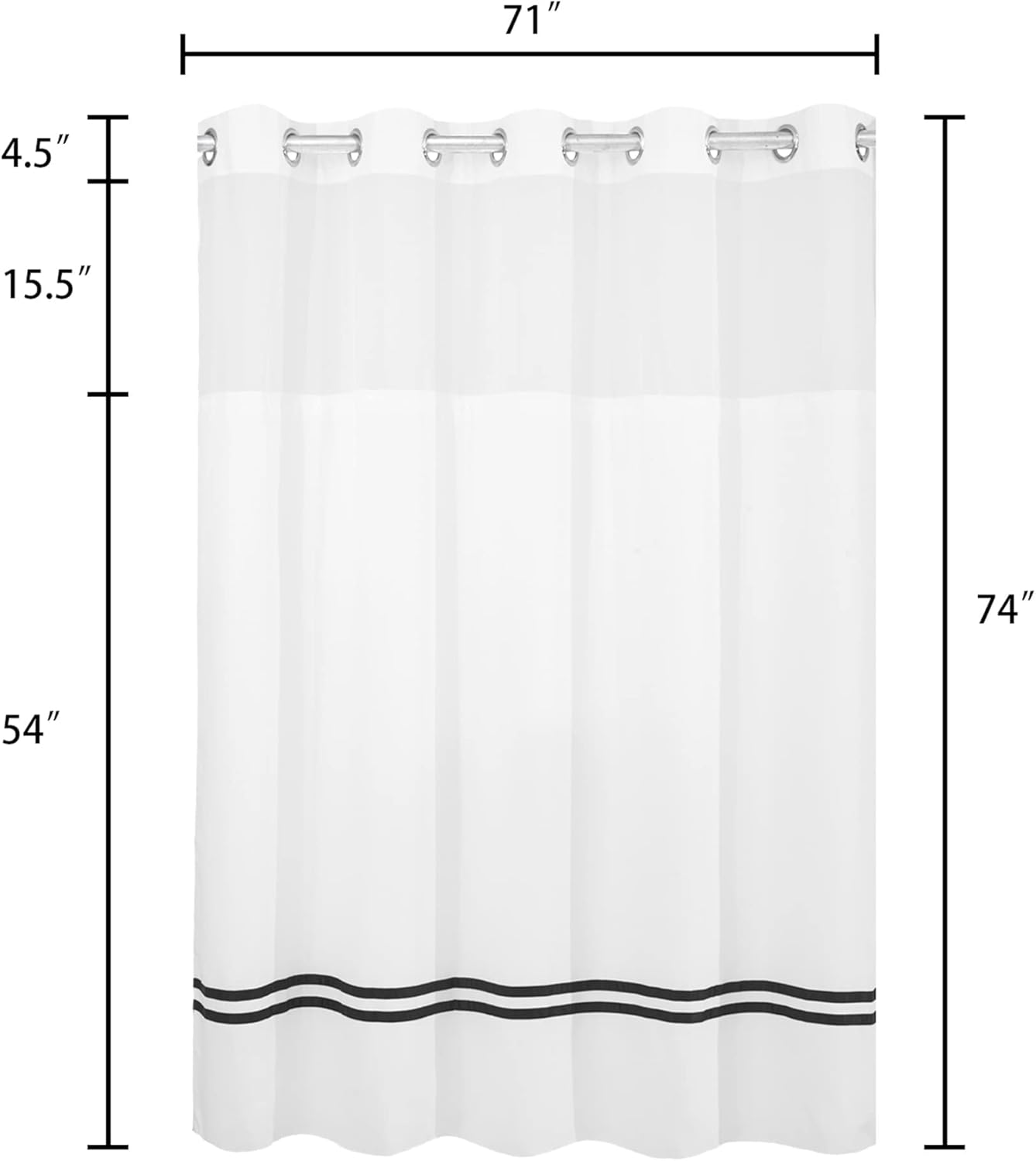 River Dream Sheer Fabric Shower Curtain Set with Liner 71x74 Inch White