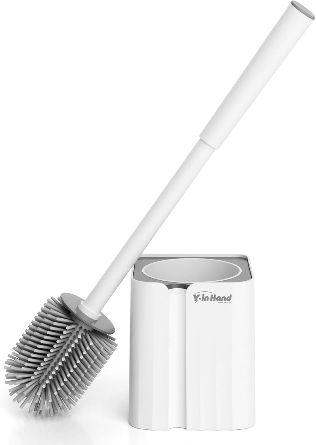 Y-in Hand Toilet Brush and Holder Set - Durable Drip-Proof Compact