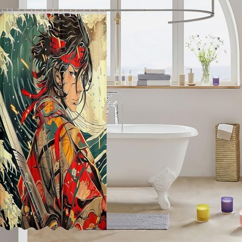 Erosebridal Samurai Anime Shower Curtain Set 72x72