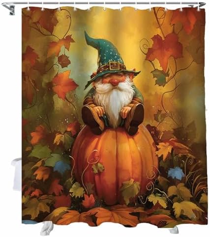 Funnywall88 72x72 Inch Gnome Pumpkin Shower Curtain Set with 12 Hooks