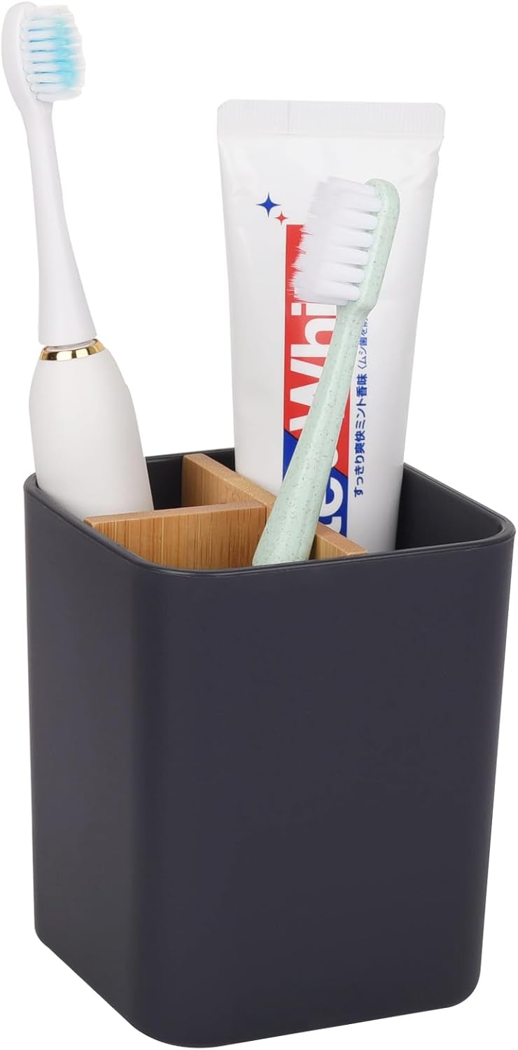 Cool Grey Bamboo Toothbrush Holder with 3 Slots