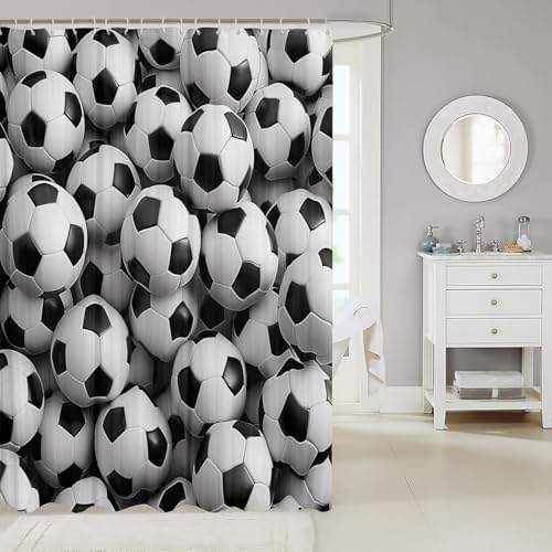 Erosebridal Soccer Shower Curtain Set Black White 72x72 Waterproof