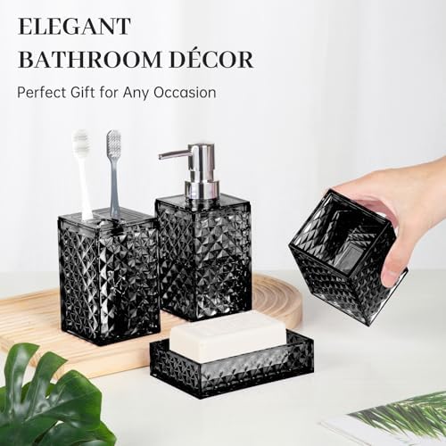 Modern Bathroom Accessory Set with Grid Pattern Black