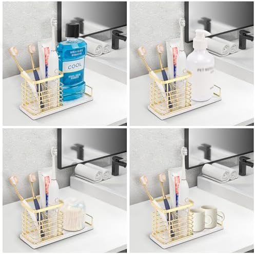 HarJue Gold Marble Toothbrush Holder with 2 Slots