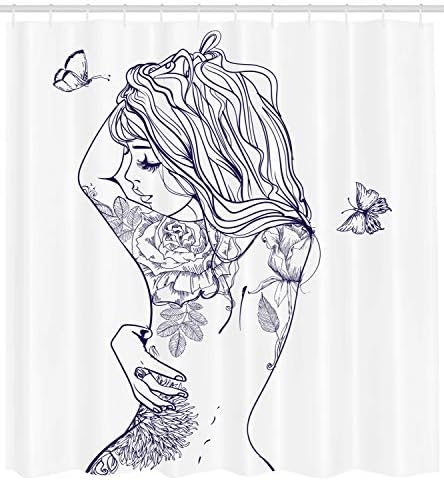 Ambesonne Fashion Shower Curtain with Hooks 105 Wide Purple White Butterfly Design