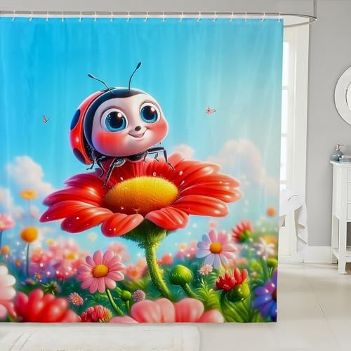 Erosebridal Cute Ladybug Shower Curtain 72x72