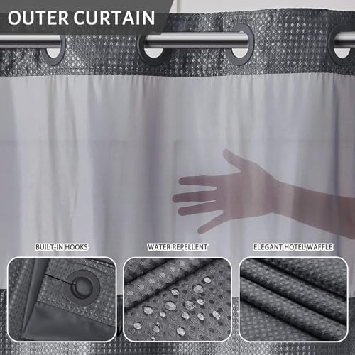 Furlinic No Hook Waffle Weave Shower Curtain Set Dark Grey 54x80 Inch