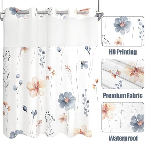 Fungarth No Hook Shower Curtain Set with Floral Design