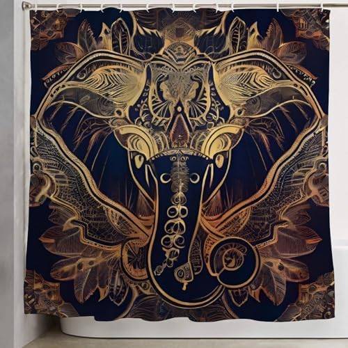 OXJOIIS Shower Curtain with 12 Hooks and Paisley Elephant Design