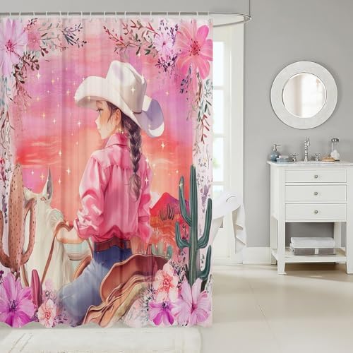 Feelyou Kids Cartoon Cowgirl Cowboy Shower Curtain Set 72x72
