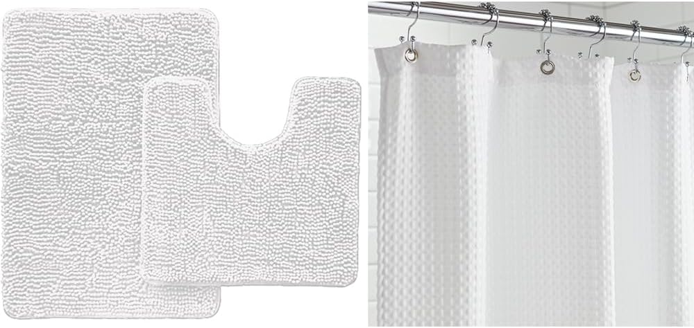 GORILLA GRIP White Bath Bundle with 30x20 Mat 72x78 Shower Curtain