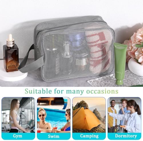 Mozeat Lens Mesh Shower Caddy Bag Tote Grey