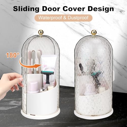 Toothbrush Holder with Sliding Lid and 360 Rotation - White