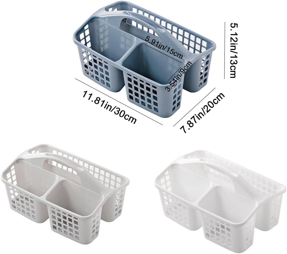 Plastic Shower Basket with Compartments and Handle - White