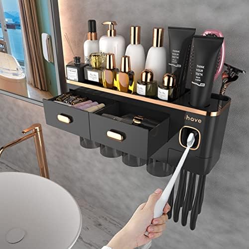 iHave Toothbrush Holder with Toothpaste Dispenser and Cosmetic Drawers