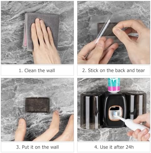 LUEXBOX 4 Slots Wall Mounted Toothbrush Holder with Cover - Black
