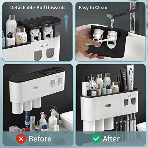 BHeadCat Toothbrush Holder with 2 Toothpaste Dispensers and 6 Brush Slots